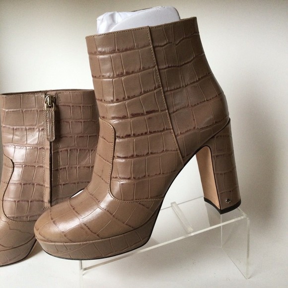 KATE SPADE Barrett Snake Print Round Toe Platform Leather Booties Beige (Size 6) - Picture 6 of 12